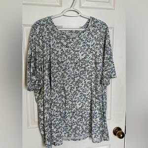 Lane Bryant Perfect Sleeve Floral Tee with Blue and Olive Accents